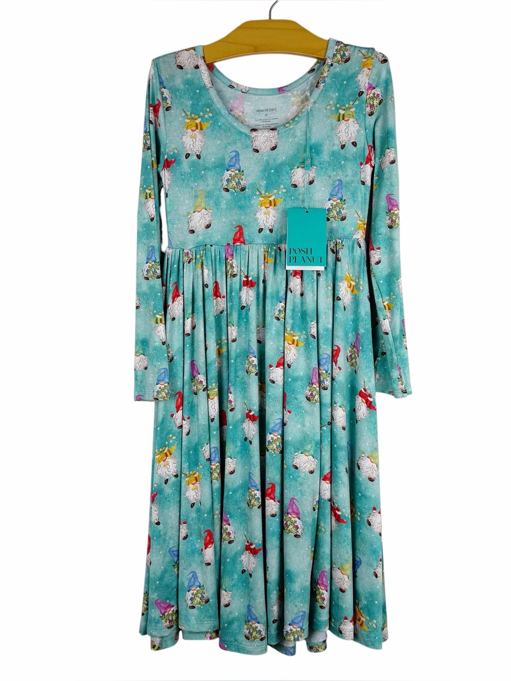 Posh Peanut Christmas Holiday Gnome Dress Long Sleeve Soft Bamboo Size 8
